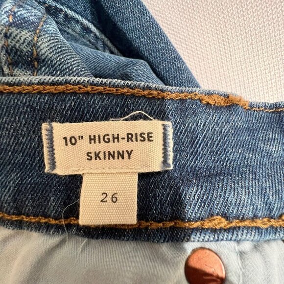 Madewell 10” High Rise Skinny Jeans Womens Sz 26 Button Fly Raw Hem Medium Wash - Picture 5 of 12